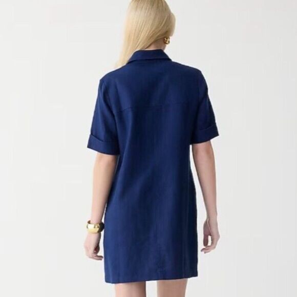 NWT J.CREW $168 Gamine shirtdress in linen, Dark Evening-Navy -Sz 00 - Picture 4 of 11